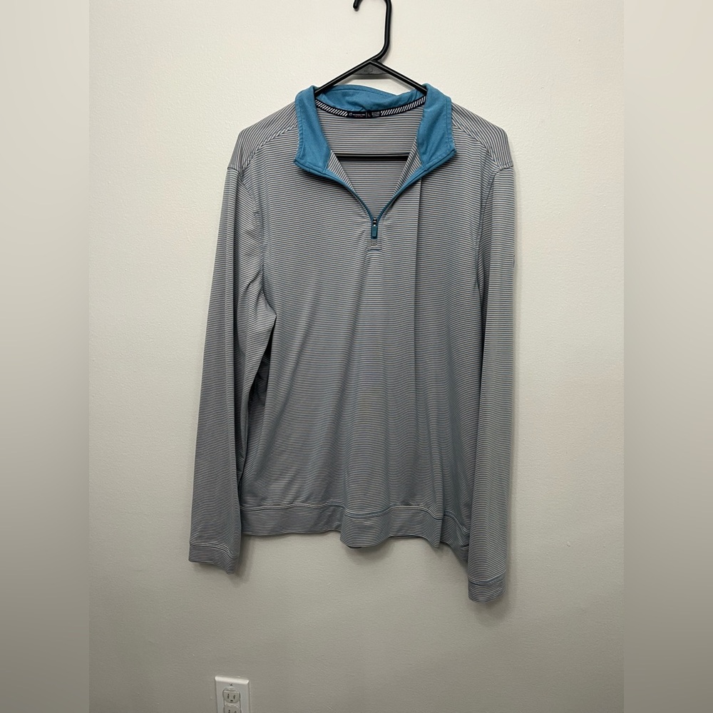 Southern Tide Blue and Peach Striped Crew Shirt